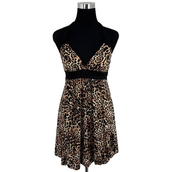 Vintage NWT Candies Y2K Leopard Halter Mini Dress S Bimbocore McBling Fairycore - Picture 14 of 16